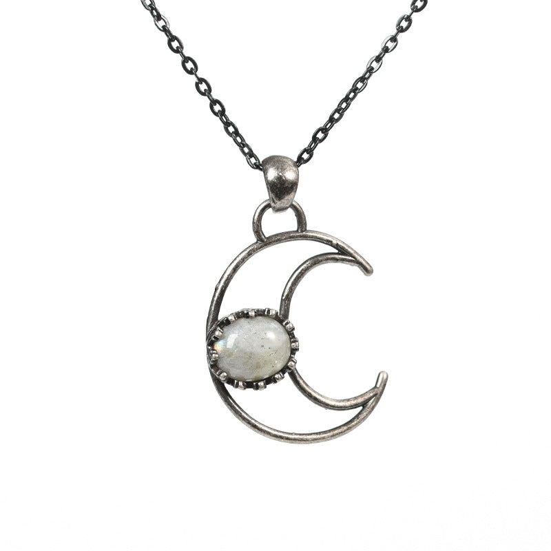 best-selling jewelry inlaid with natural crystal rough stone necklace moon girl niche pendant