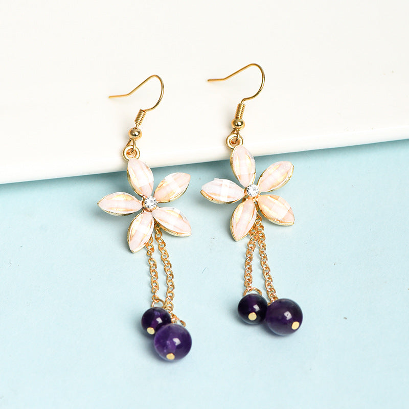 Natural crystal ball bead flower earrings creative simple and elegant handmade earrings