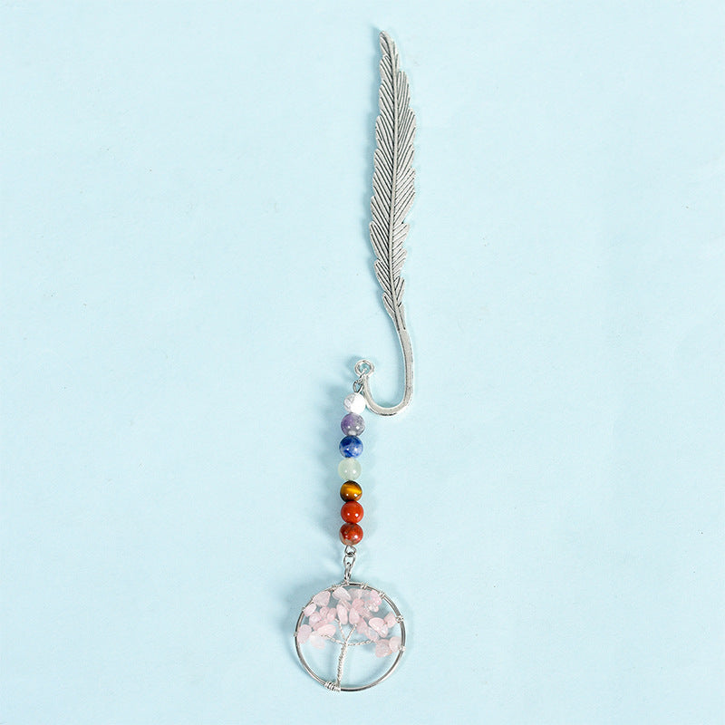 Natural crystal colorful tree of life pendant feather bookmark pendant creative classmate gift