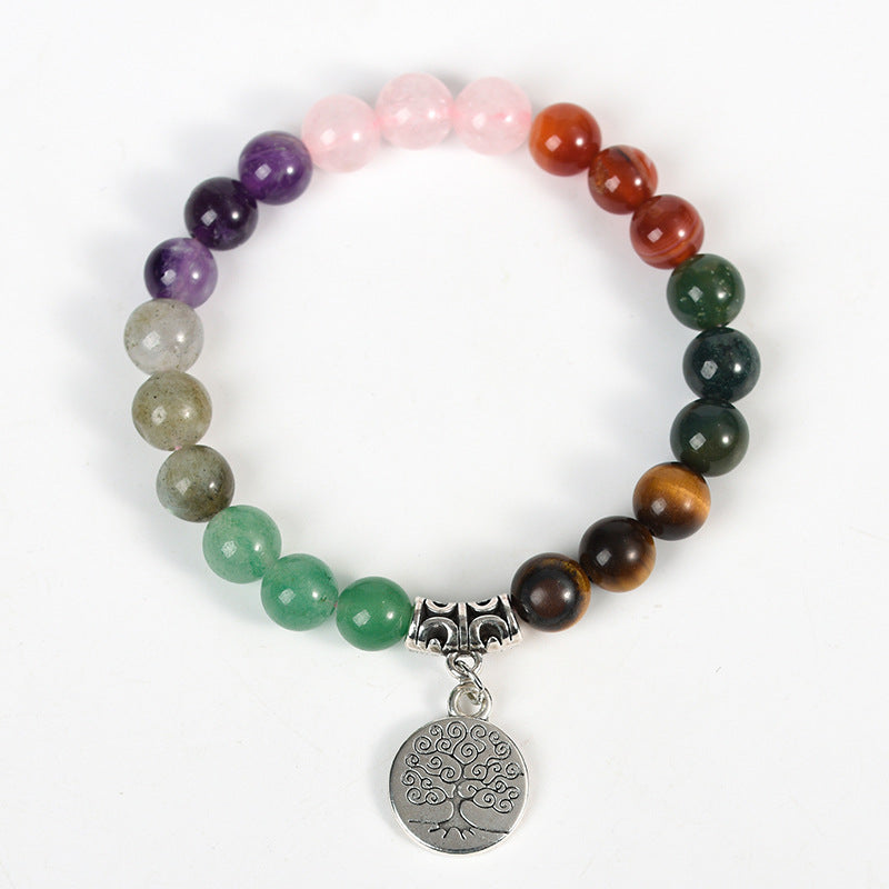 Natural crystal gemstone bracelet silver plated seven color bracelet