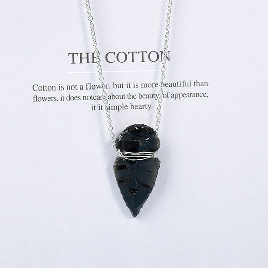 Natural obsidian arrowhead raw stone handmade diy pendant necklace material jewelry accessories