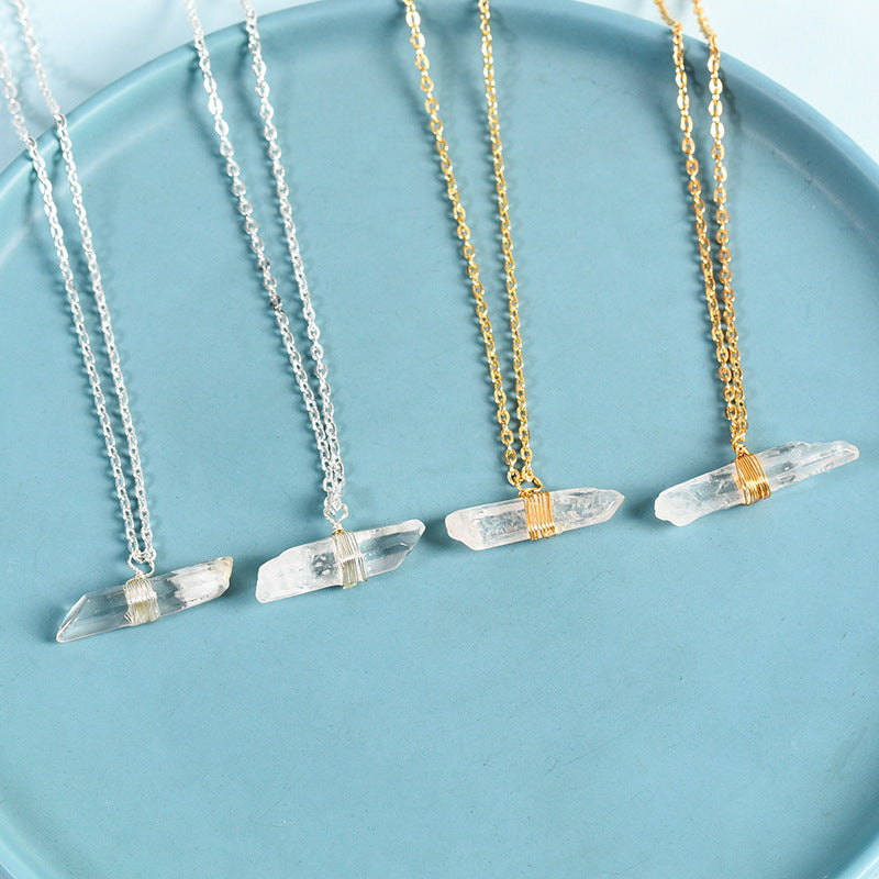 best-selling white crystal tooth irregular rough stone pendant creative simple women's handmade necklace