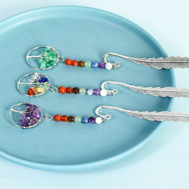 Natural crystal colorful tree of life pendant feather bookmark pendant creative classmate gift