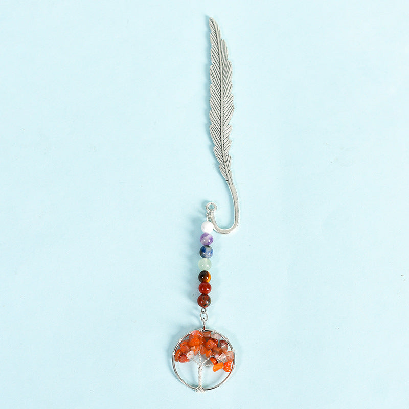 Natural crystal colorful tree of life pendant feather bookmark pendant creative classmate gift