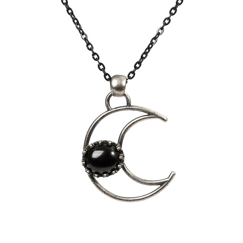 best-selling jewelry inlaid with natural crystal rough stone necklace moon girl niche pendant