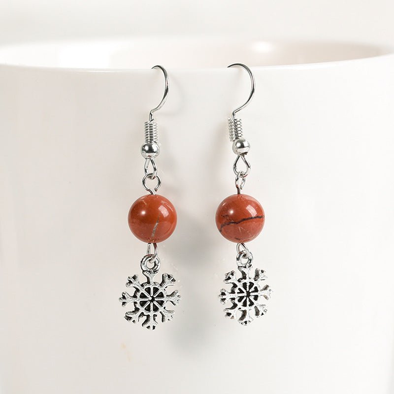 Natural crystal gravel spherical snowflake bead earrings, temperament, personality and sweet earrings