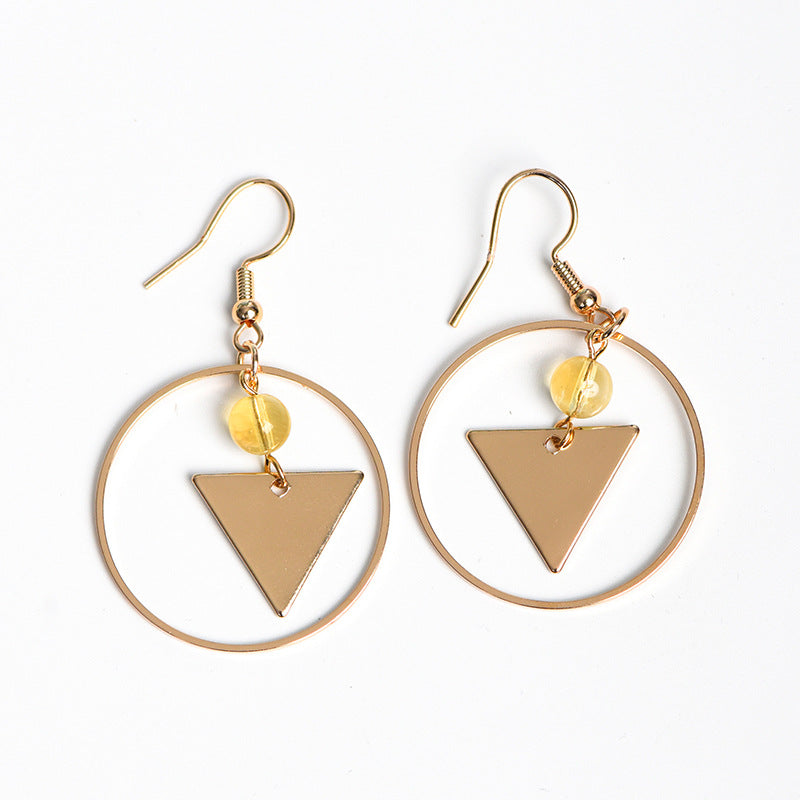 Natural crystal round bead triangular earrings creative simple and elegant handmade earrings