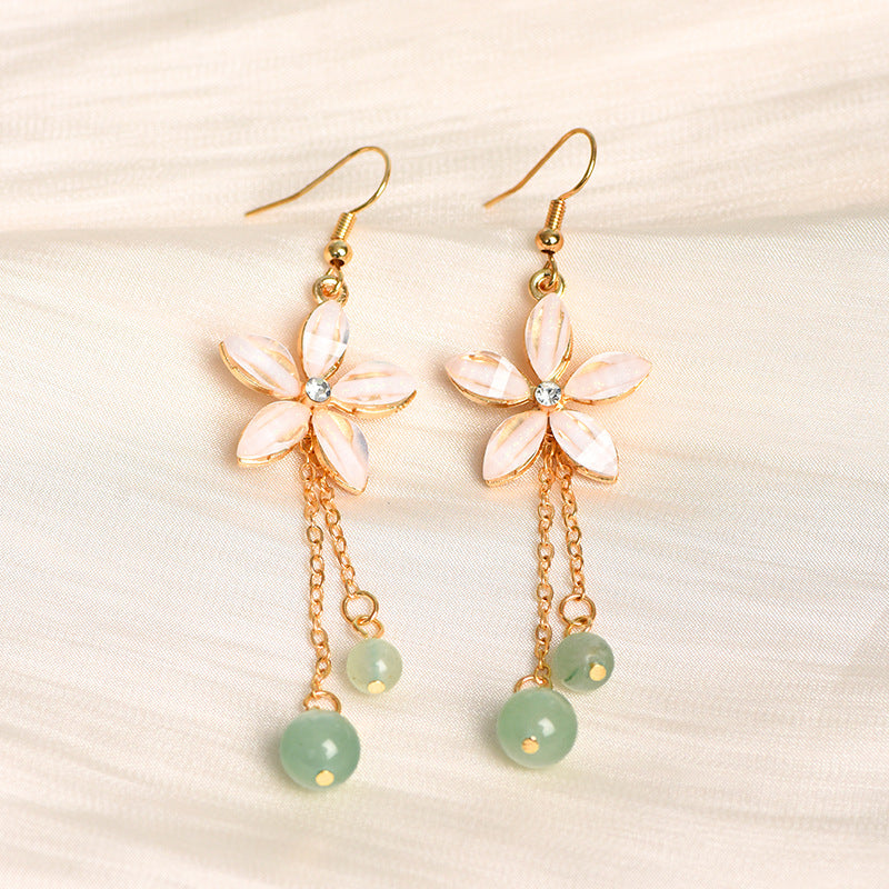 Natural crystal ball bead flower earrings creative simple and elegant handmade earrings