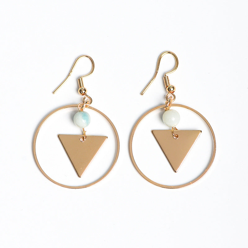 Natural crystal round bead triangular earrings creative simple and elegant handmade earrings