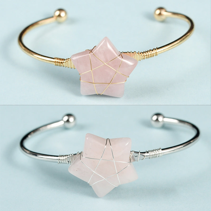 White crystal pink crystal creative five-pointed star hand-wound versatile natural crystal bare stone bracelet