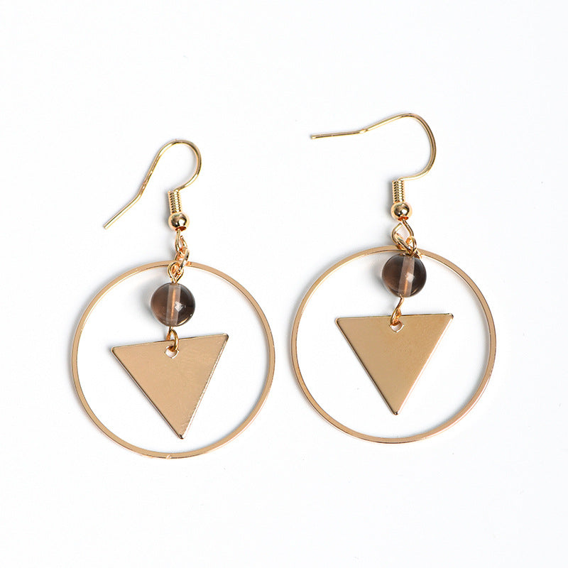 Natural crystal round bead triangular earrings creative simple and elegant handmade earrings