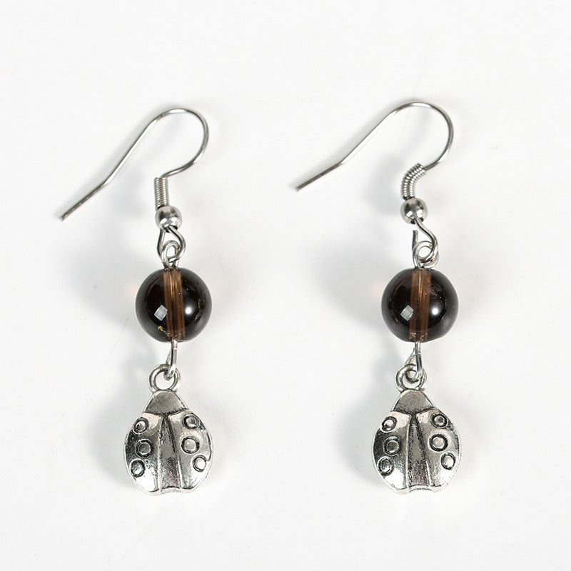 best-selling new amethyst rose quartz model ladybug earrings scarab personality women's light luxury fashion earrings