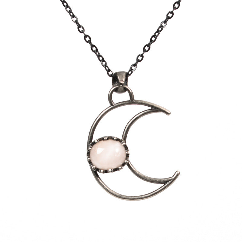 best-selling jewelry inlaid with natural crystal rough stone necklace moon girl niche pendant