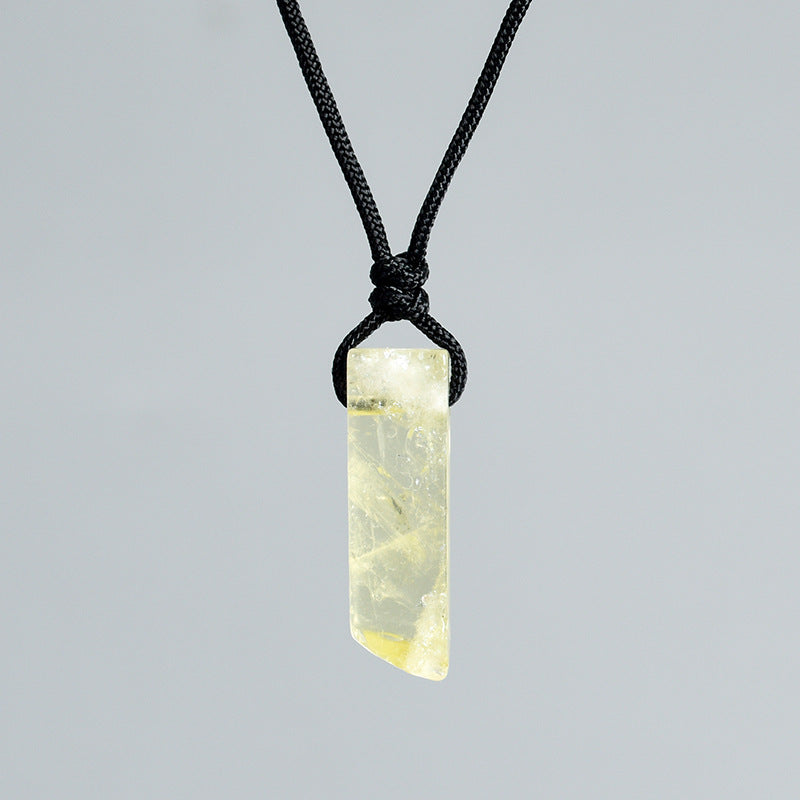 Natural crystal column pendant rope knot pink and white irregular stone necklace accessories