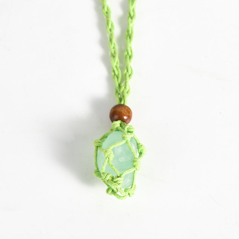 Natural mesh crystal pendant wrapped around silk pink white irregular stone necklace accessories