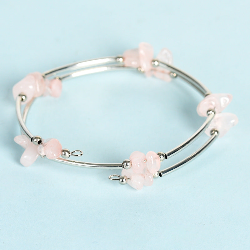 new best-selling natural crystal mixed double-layer gravel bracelet for women handmade rose quartz bracelet