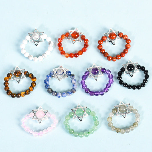 Natural crystal raw stone round beads six-pointed star jade ring hand-wound hot-selling jewelry