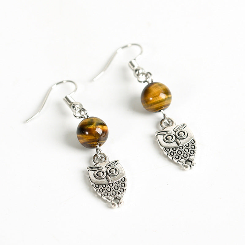 Personalized round bead owl earrings exaggerated creative animal inlaid rice bead earrings