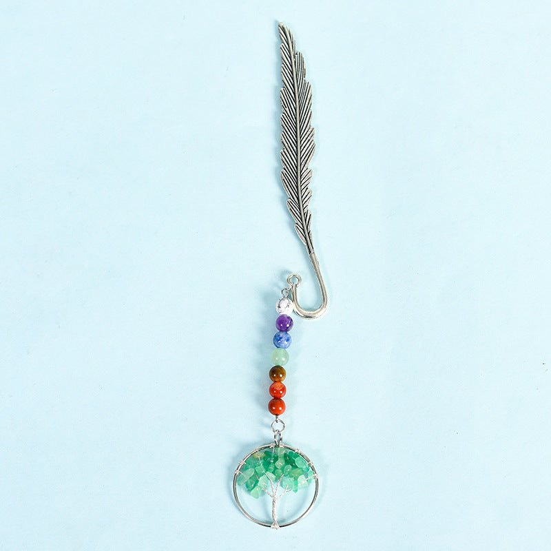 Natural crystal colorful tree of life pendant feather bookmark pendant creative classmate gift