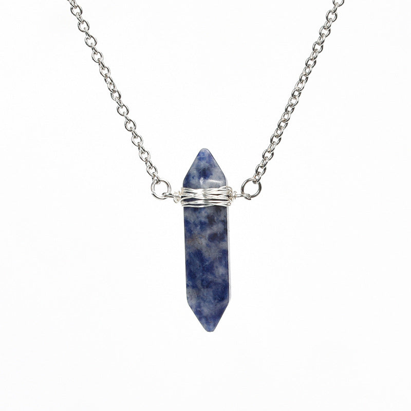 Vertical double pointed crystal column pendant natural stone mixed color crystal column jewelry with necklace