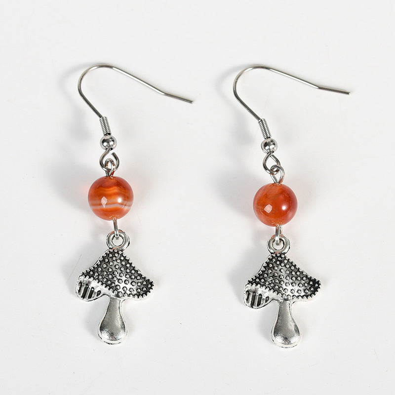 Earrings niche design mushroom earrings amethyst pink crystal beads personalized creative simple female pendant earrings