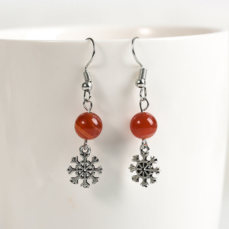 Natural crystal gravel spherical snowflake bead earrings, temperament, personality and sweet earrings