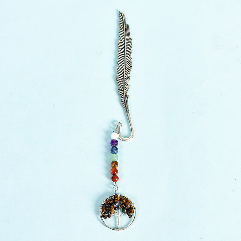 Natural crystal colorful tree of life pendant feather bookmark pendant creative classmate gift