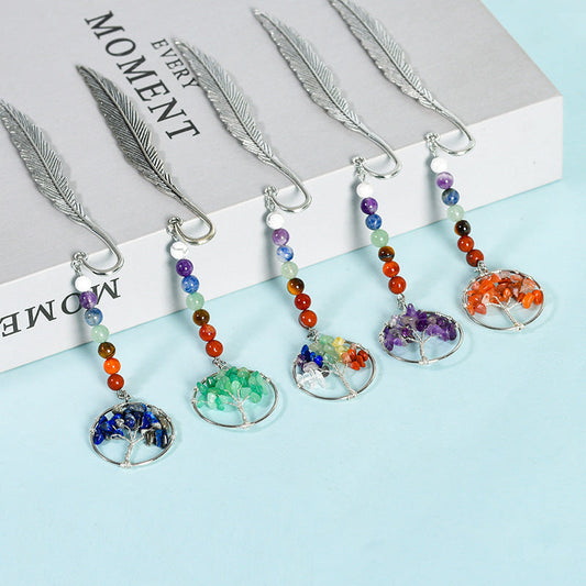 Natural crystal colorful tree of life pendant feather bookmark pendant creative classmate gift