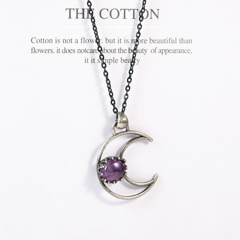 best-selling jewelry inlaid with natural crystal rough stone necklace moon girl niche pendant