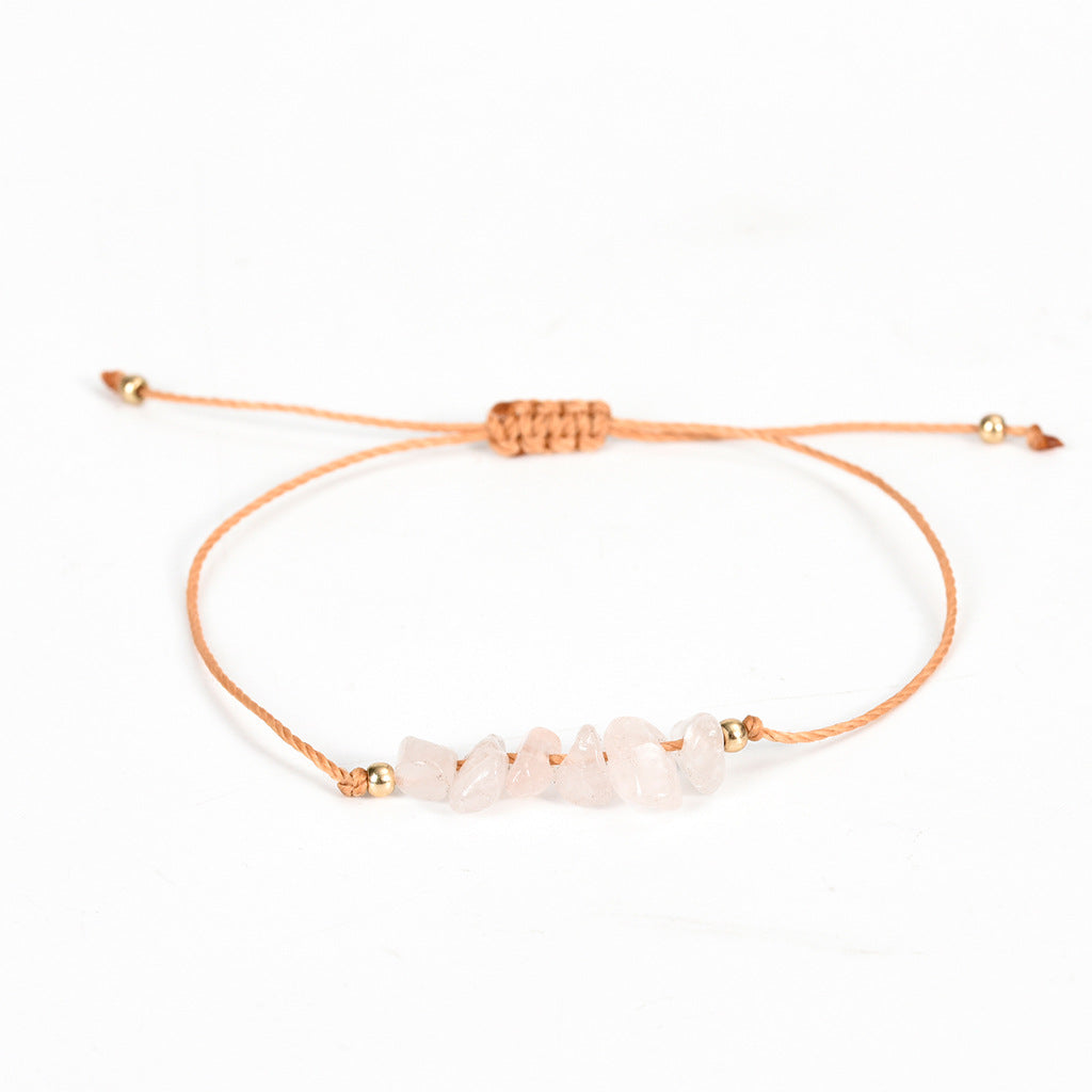 New hot selling natural crystal mixed wax thread gravel bracelet for women handmade rose quartz bracelet