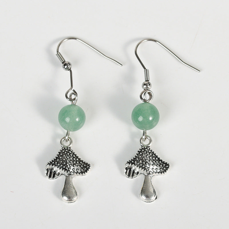 Earrings niche design mushroom earrings amethyst pink crystal beads personalized creative simple female pendant earrings