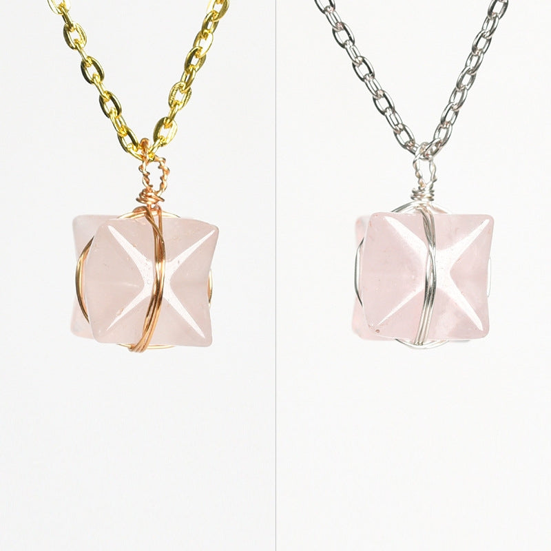 best-selling Merkaba new multi-color optional white crystal rose quartz simple personalized necklace