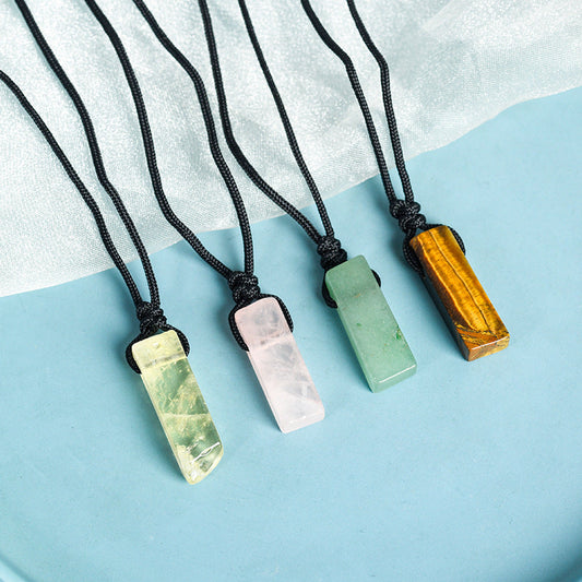 Natural crystal column pendant rope knot pink and white irregular stone necklace accessories