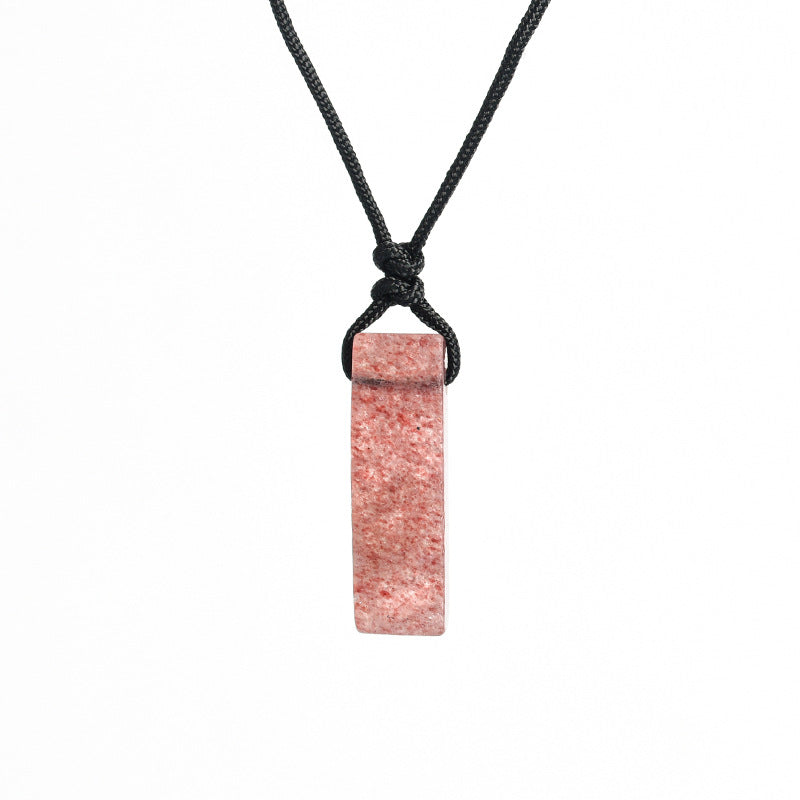 Natural crystal column pendant rope knot pink and white irregular stone necklace accessories