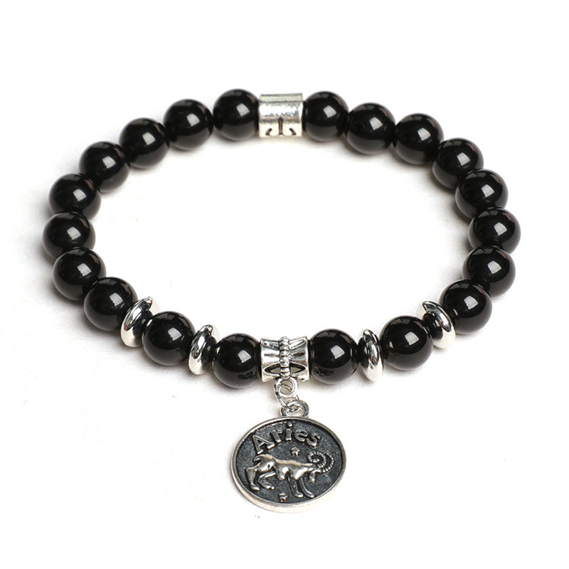 Natural Obsidian Twelve Constellations Planet Beads Bracelet Tag Style Bracelet Couple Style Finger Wrap Soft Bracelet