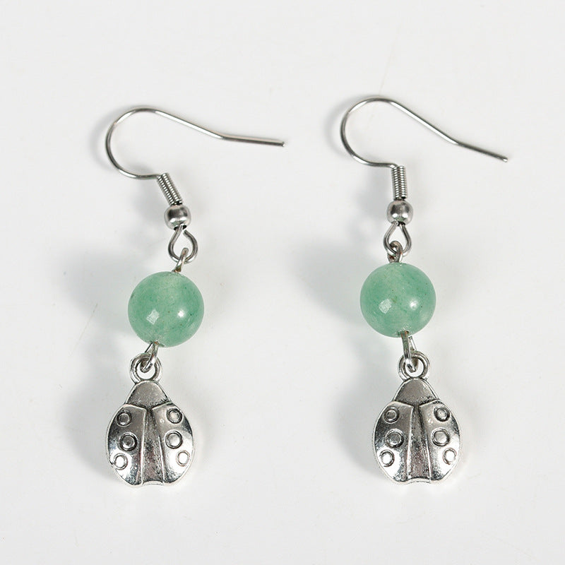 best-selling new amethyst rose quartz model ladybug earrings scarab personality women's light luxury fashion earrings