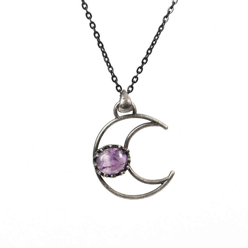 best-selling jewelry inlaid with natural crystal rough stone necklace moon girl niche pendant