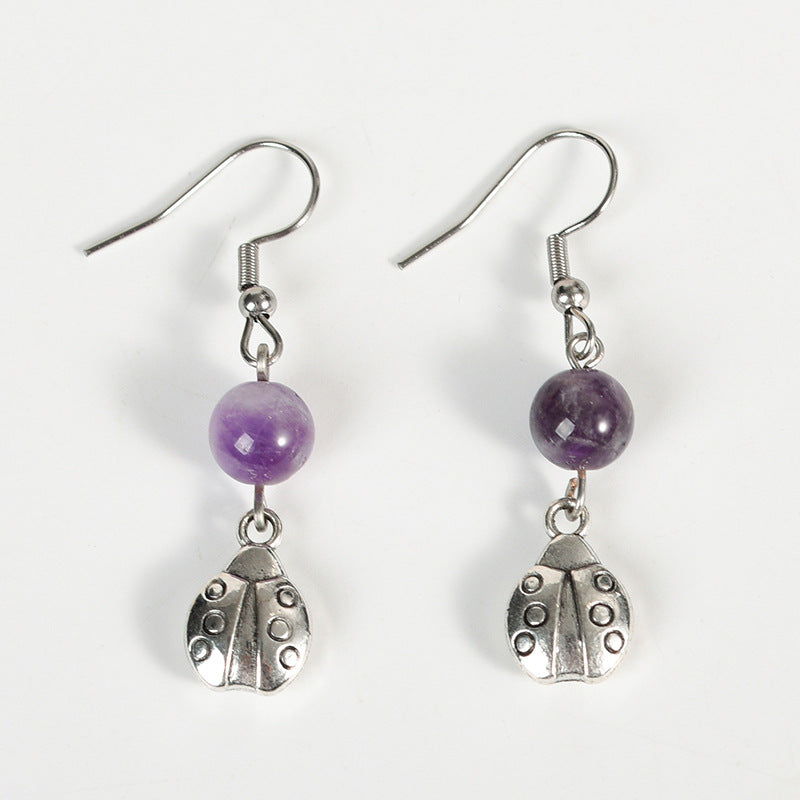 best-selling new amethyst rose quartz model ladybug earrings scarab personality women's light luxury fashion earrings