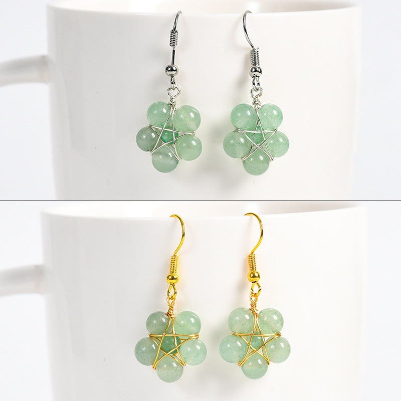 Natural crystal raw stone round beads flower jade earrings hand-wound hot-selling jewelry