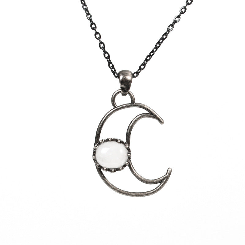 best-selling jewelry inlaid with natural crystal rough stone necklace moon girl niche pendant