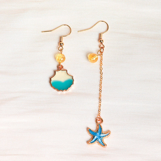 Natural crystal round beads blue starfish earrings creative simple and elegant handmade earrings