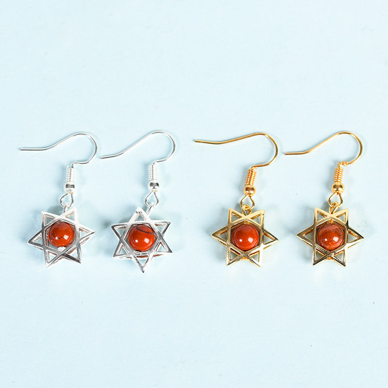 Natural crystal raw stone earrings, cute six-pointed star earrings, temperament, personality and sweet earrings