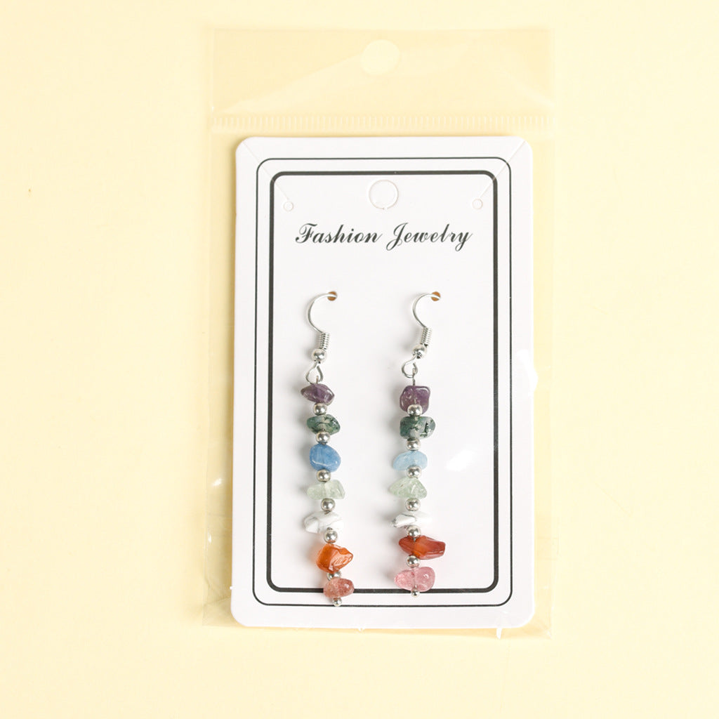 best-selling natural crystal mixed colorful gravel earrings creative simple women's handmade earrings