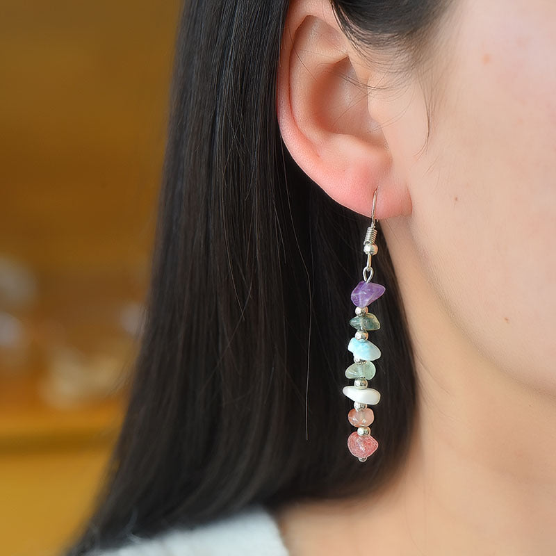 best-selling natural crystal mixed colorful gravel earrings creative simple women's handmade earrings