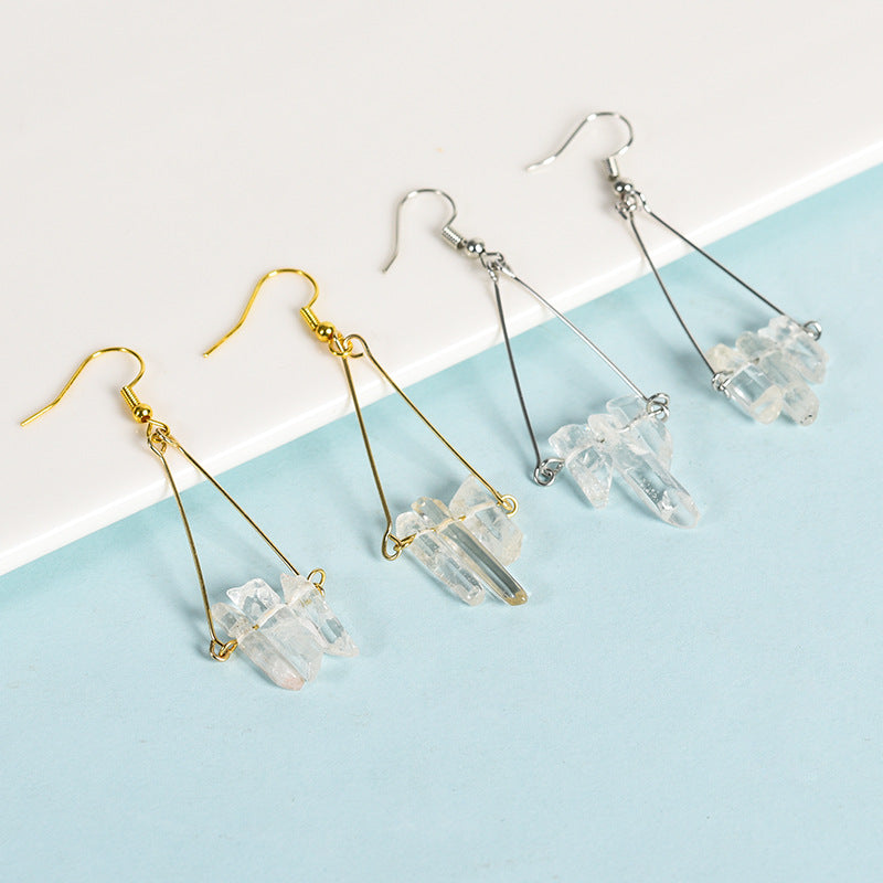 best-selling white crystal tooth irregular raw stone earrings creative simple women's handmade earrings