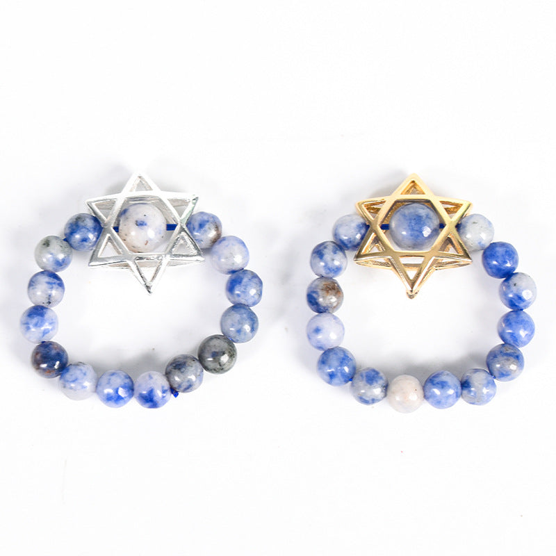 Natural crystal raw stone round beads six-pointed star jade ring hand-wound hot-selling jewelry