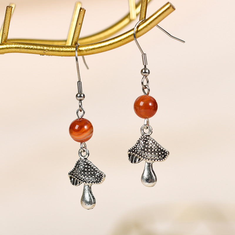 Earrings niche design mushroom earrings amethyst pink crystal beads personalized creative simple female pendant earrings