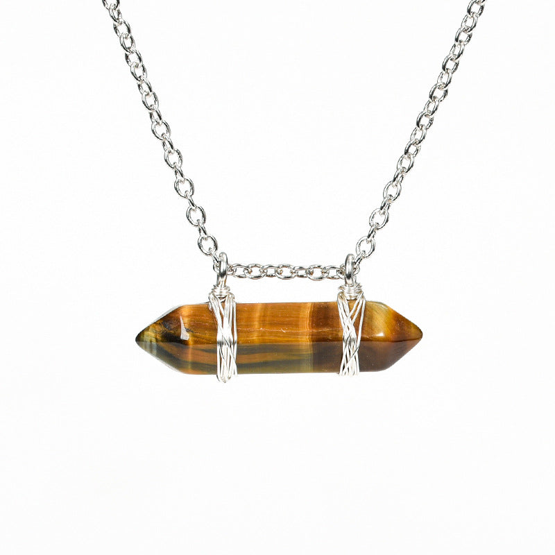 Horizontal double pointed crystal column pendant natural stone mixed color crystal column jewelry with necklace