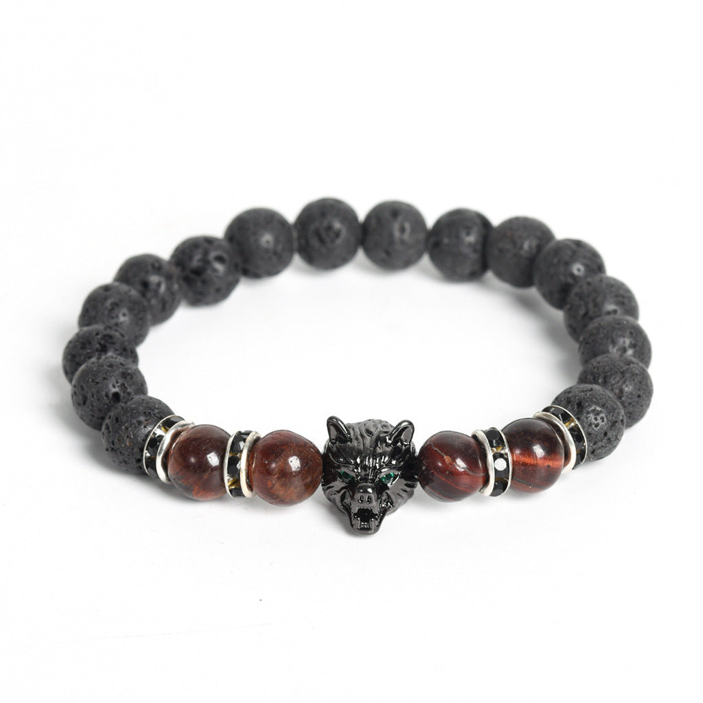 Volcanic stone wolf head creative men's gift exquisite crystal creative Christmas bracelet trendy high-end bracelet