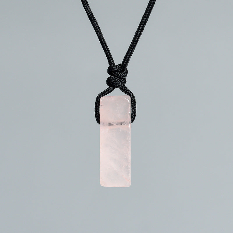 Natural crystal column pendant rope knot pink and white irregular stone necklace accessories